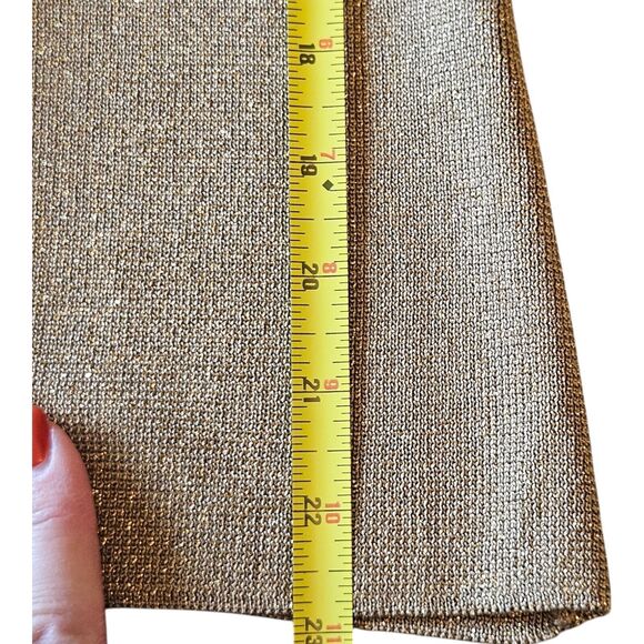 Saks Fifth Avenue Made in Italy Gold Shiny Pullover Scarf Tie Sweater Size M - Picture 7 of 8